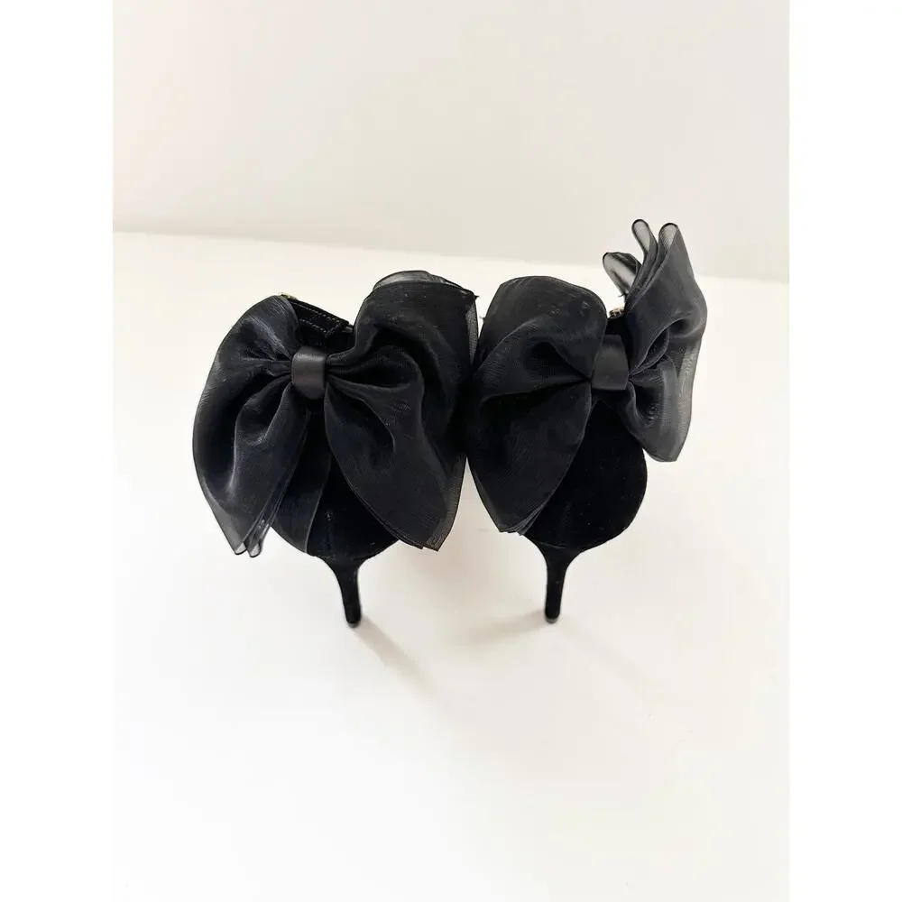 NWOB Ann Taylor Organza Bow Suede Pumps Black 6 - Picture 4 of 6